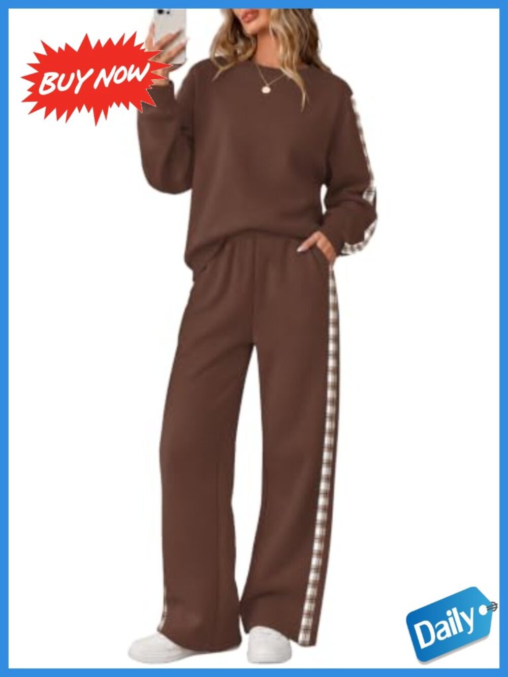 Womens 2 Piece Sweatsuit Set Crewneck Pullover Wide Leg Pants Lounge